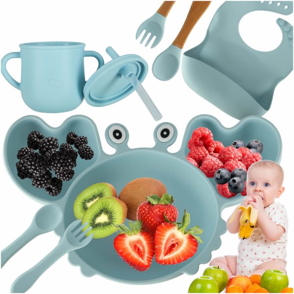 Silicone tableware for children and babies, crab tableware set, 9 pieces, blue 167176.jpg