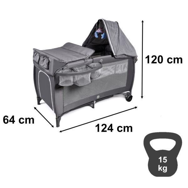 Lozeczko dzieciece turystyczne skladane dwupoziomowe przewijak max 15kg 177171.jpg