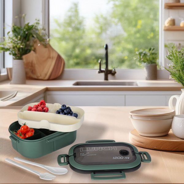 Lunchbox mit Fächern, unterteilt, 1200ml, grün 176322.jpg