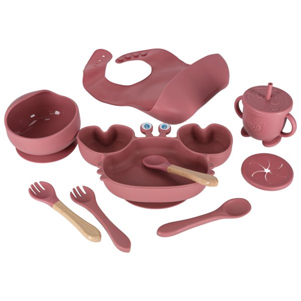 Silikongeschirr für Kinder und Babys, Krabbe, 9er-Set, dunkelrosa 176353.jpg