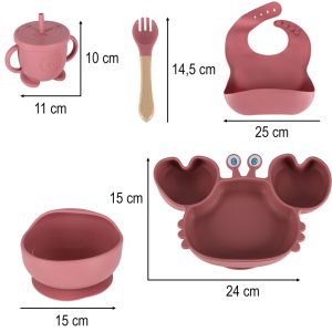 Silikongeschirr für Kinder und Babys, Krabbe, 9er-Set, dunkelrosa 176355.jpg