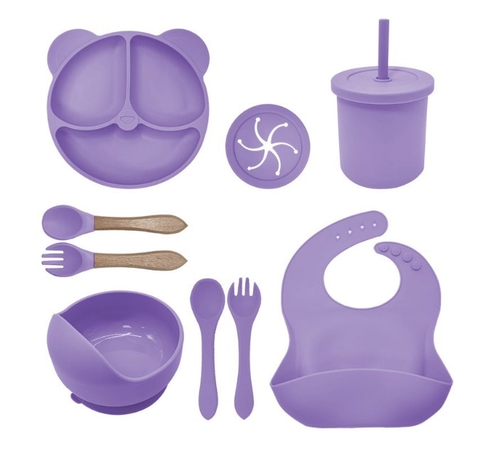 Naczynia silikonowe dla dzieci zestaw 8 elementow fioletowe 170221.jpg
