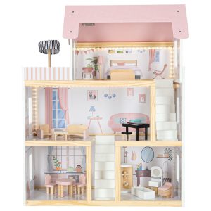 Domek dla lalek drewniany mebelki 80cm roz LED 178910.jpg