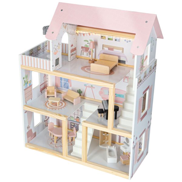 Domek dla lalek drewniany mebelki 80cm roz LED 178911.jpg