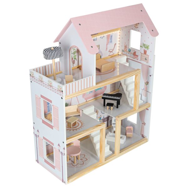 Domek dla lalek drewniany mebelki 80cm roz LED 178912.jpg