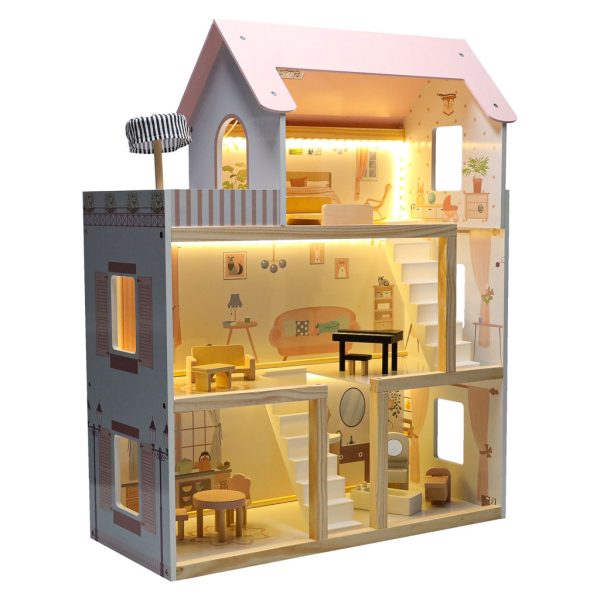 Domek dla lalek drewniany mebelki 80cm roz LED 178913.jpg