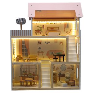 Domek dla lalek drewniany mebelki 80cm roz LED 178914.jpg