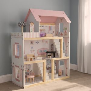 Domek dla lalek drewniany mebelki 80cm roz LED 178923.jpg