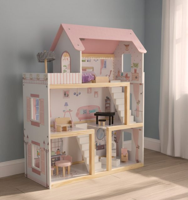 Domek dla lalek drewniany mebelki 80cm roz LED 178923.jpg