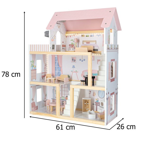 Domek dla lalek drewniany mebelki 80cm roz LED 178924.jpg