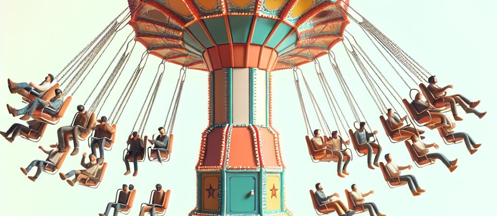 Budowa wieży z kolorowych krzesełek podczas rodzinnej zabawy – gra zręcznościowa Spadające Krzesła