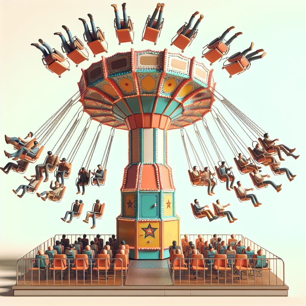 Budowa wieży z kolorowych krzesełek podczas rodzinnej zabawy – gra zręcznościowa Spadające Krzesła