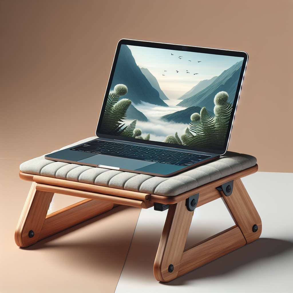 Przenośny drewniany stolik pod laptopa z miękką poduszką do łóżka, idealny do pracy, nauki i relaksu