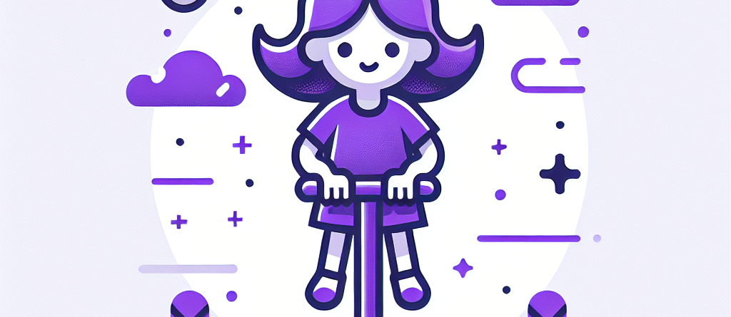 Skoczek pogo w kolorze fioletowym – dziecko w trakcie podskakiwania na skoczku jumper, dynamiczna zabawa i rozwój równowagi