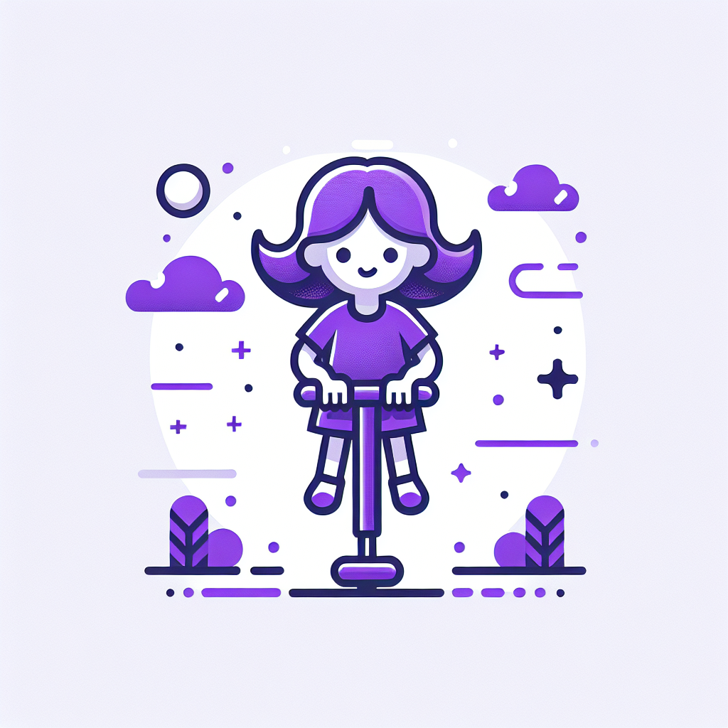 Skoczek pogo w kolorze fioletowym – dziecko w trakcie podskakiwania na skoczku jumper, dynamiczna zabawa i rozwój równowagi