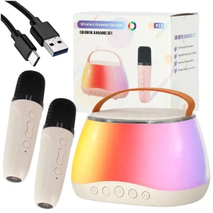 zestaw do karaoke gosnik bluetooth led rgb 2 mikrofony usb c55dee70d70f41af9a5db861c2d6892f